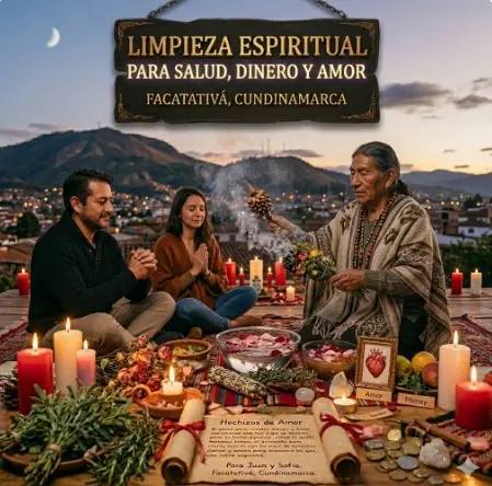 Maestro espiritual realizando un ritual de limpieza para salud, dinero y amor en Facatativá, Cundinamarca.